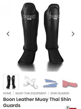 *NEW* BOON Leather Muay Thai Shin Guards - Color Black, Size Medium